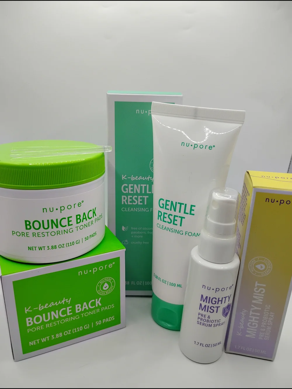 K Beauty Gentle Reset Cleansing Foam + Bounce Back Toner Pads Set + Mighty Mist